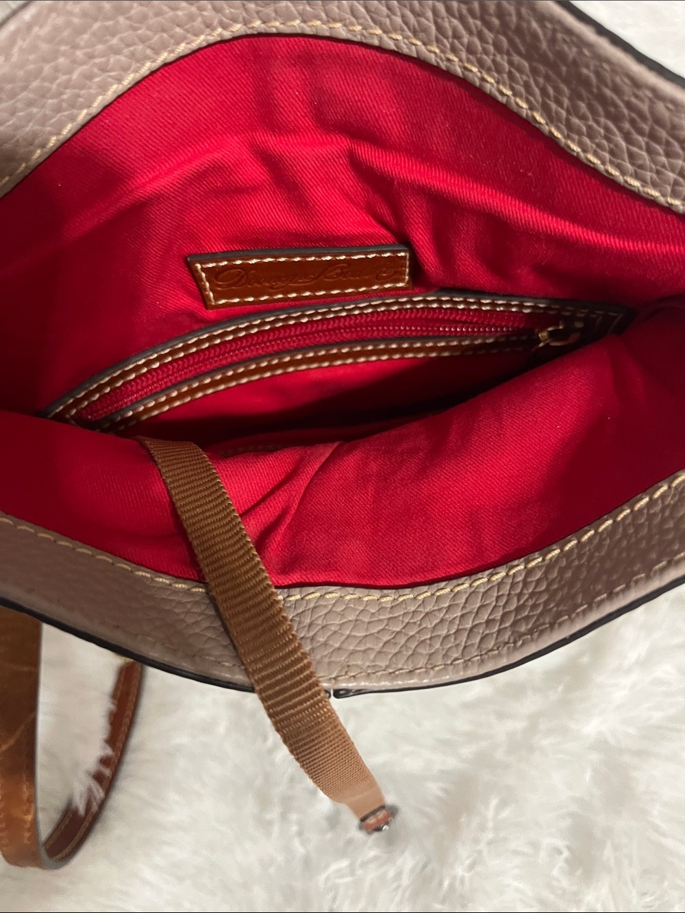 Dooney & Bourke Taupe Crossbody with Brown Trim and Toggle - Picture 6 of 7
